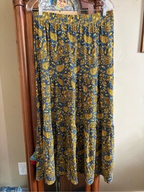 Boden Blue and Gold Paisley Maxi Skirt